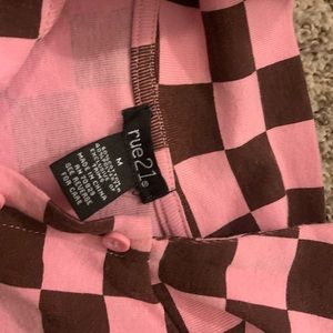 rue 21 pink and brown checkered cropped top
